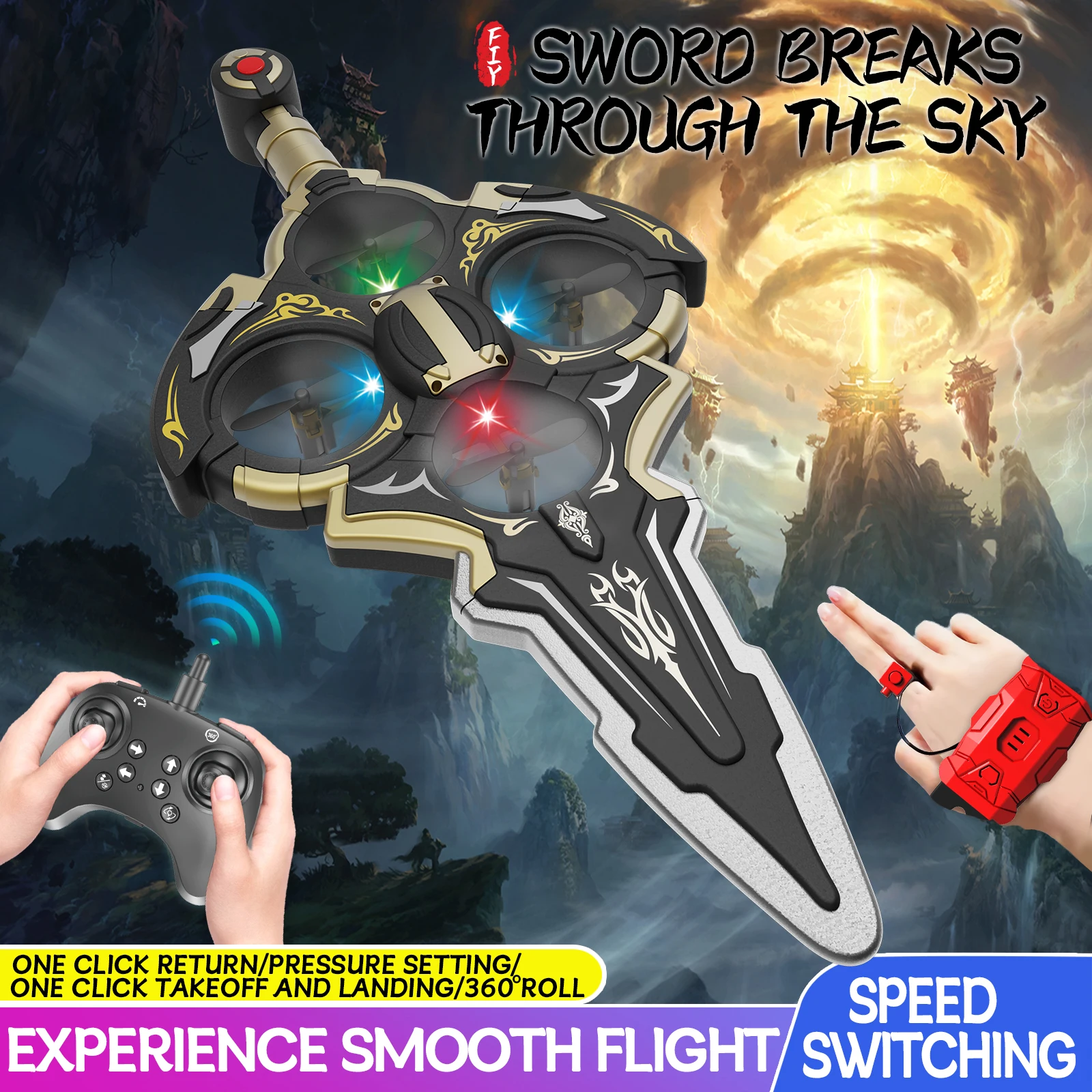 

2,4G пульт дистанционного управления летающий меч умные часы самолет с дистанционным управлением красочный светящийся самолет с фиксированной высотой Рождественский подарок