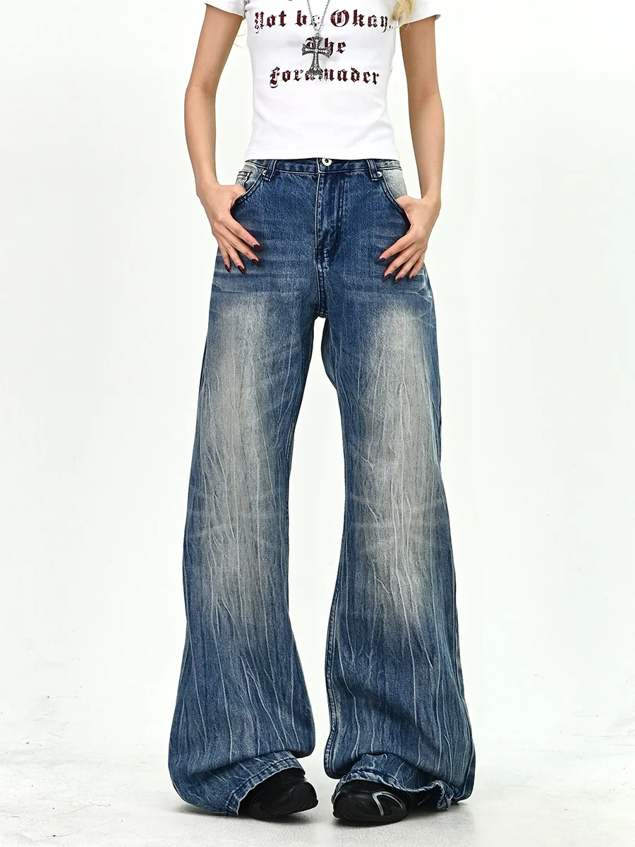 

Женские широкие джинсы Waed Denim: Новинка весны, свободный крой в корейском стиле, уличная мода, текстурированные джинсы-брюки