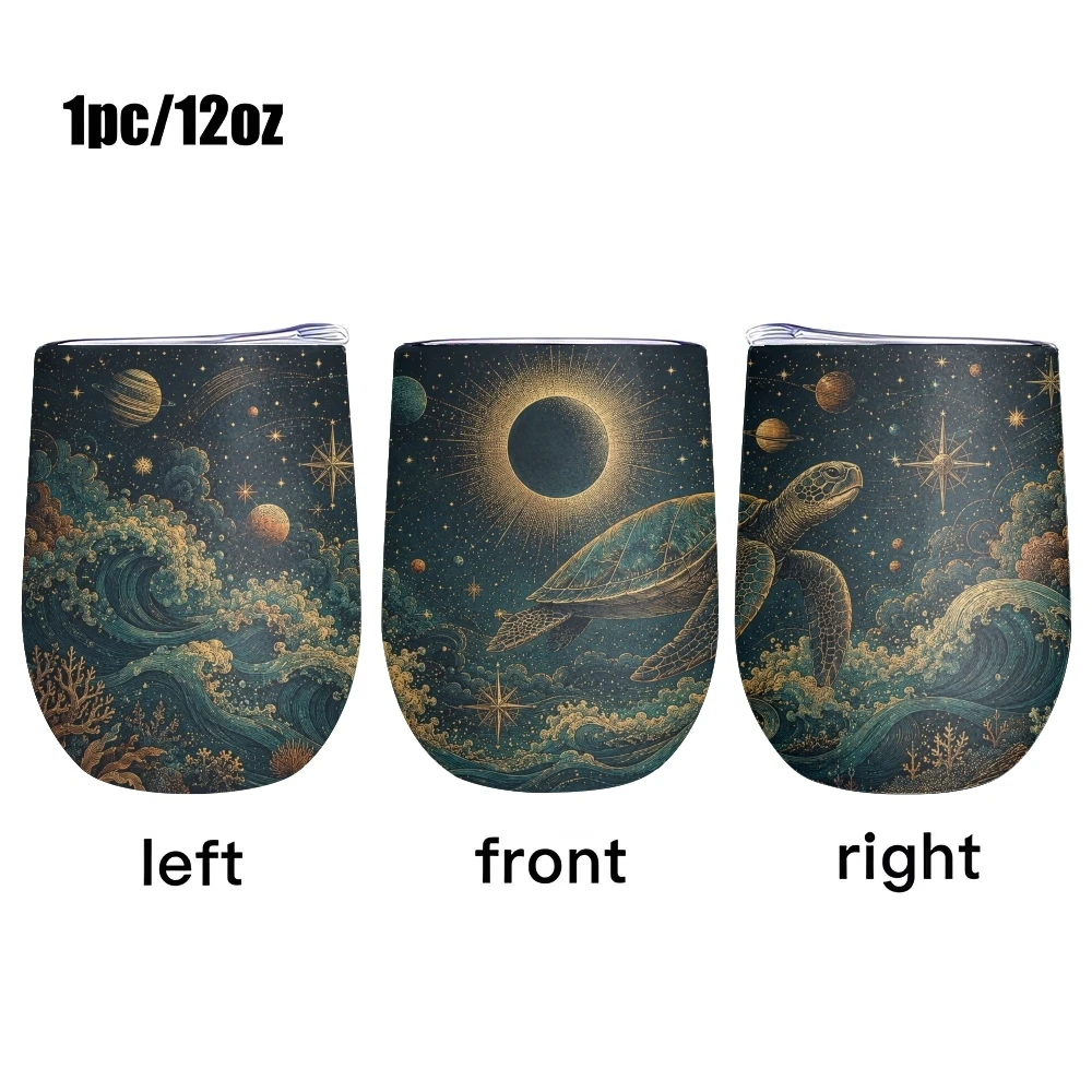 Artistic Lunar and Solar Drawings Vacuum Flasks 12oz Insulated Wine Tumbler Vacuum Coffee Mug Egg Shape Thermos Cup