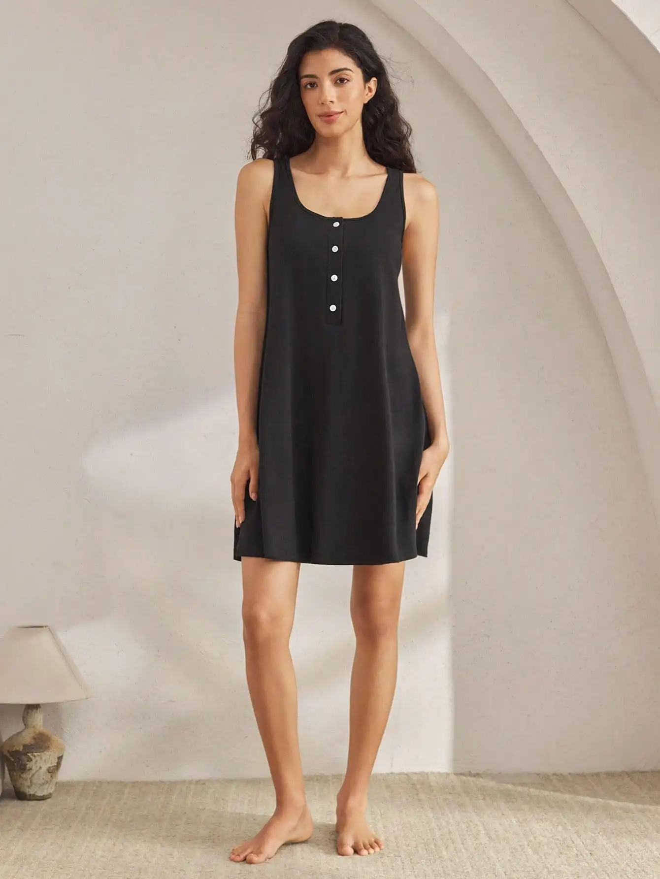 

Women's 100% Cotton Button-Front Sleeveless Nightgown, Soft Loose Fit Sleep Dress