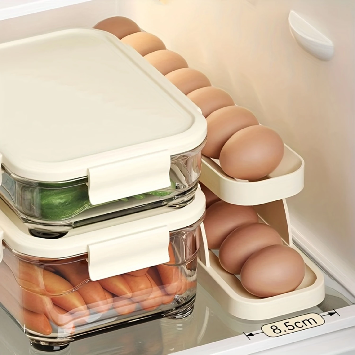 1pc Refrigerator Side Door Rolling Egg Tray Holder - Secure, Smooth, and Convenient Egg  with Automatic Cooking and Anti-Fall De