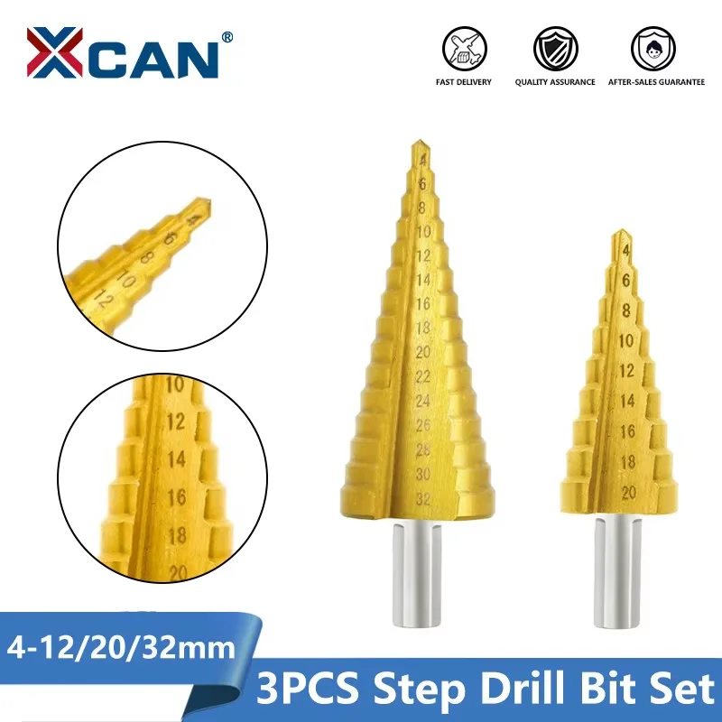 

XCAN HSS Titanium Step Drill Bit 3pcs Conical Stage Drill Stepped Drill Set For Metal Wood Drilling Power Tools 4-12 4-20 4-32mm