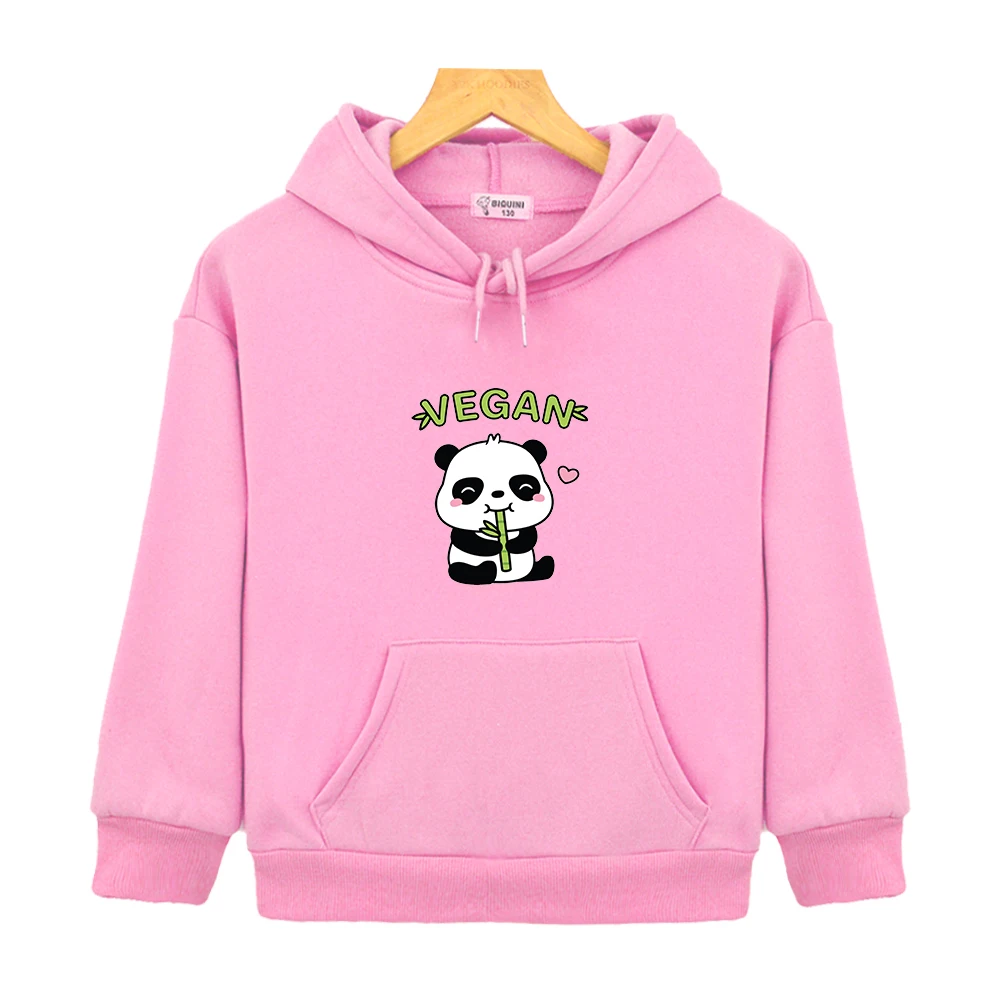 Panda Hoodie Enjoys Being Vegan Print Sweatshirt Kids Warm Vintage Pullover for Children Fashion  Toddler Girl Clothes Child Boy