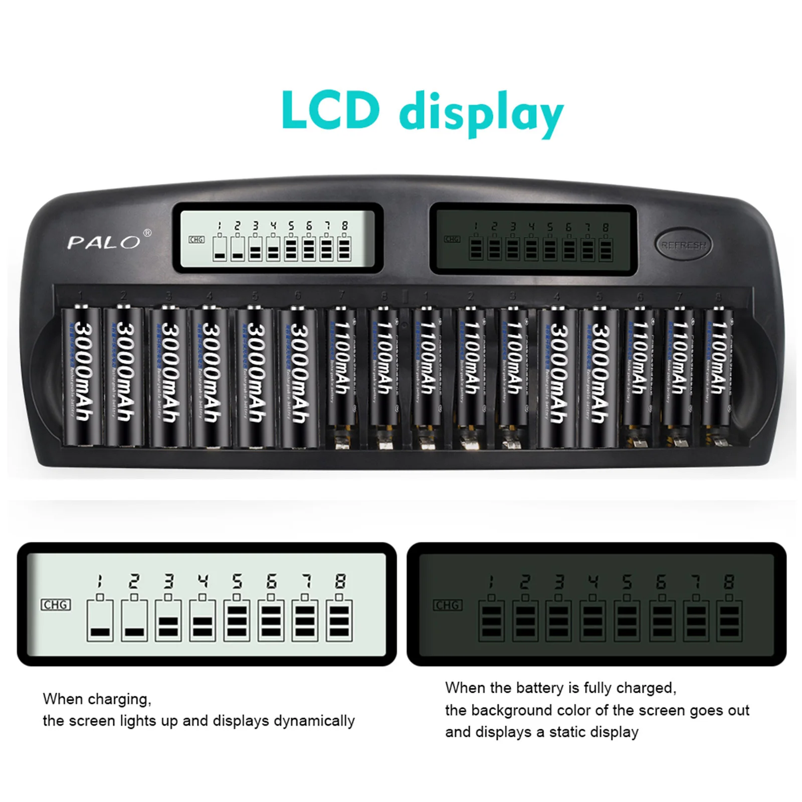 PL-NC31 Universal Intelligent Battery Charger Two 3 Inch LCD Display Speedy Smart Charger w/ 16 Battery Slots for 1.2V Ni-MH Ni-