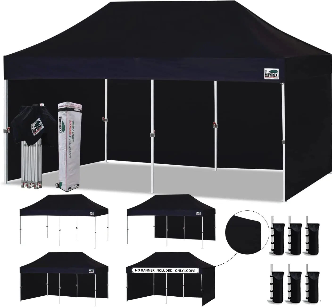 

USA 10'x20' Pop-up Canopy Tent Commercial Instant Canopies with 4 Removable Zipper End Side Walls and Roller Bag, Bonus 6 SandBa