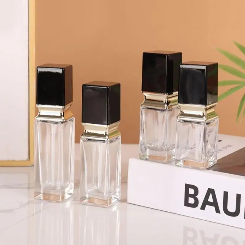 Frasco de Vidro Transparente Quadrado Recarregável com Bomba para Base Líquida e Maquiagem, 15-40ml, Portátil
