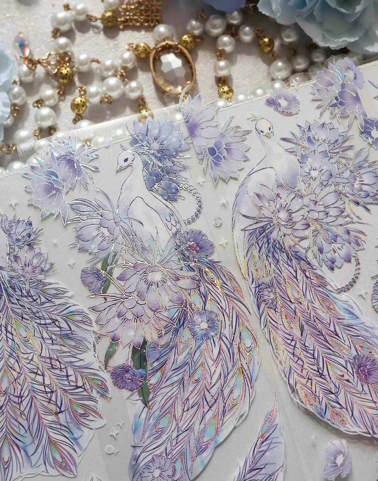 

Dreamy Peacock Feather Silver Laser Shiny Washi PET Tape Planner DIY Card Making Scrapbooking Plan Decorative Sticker