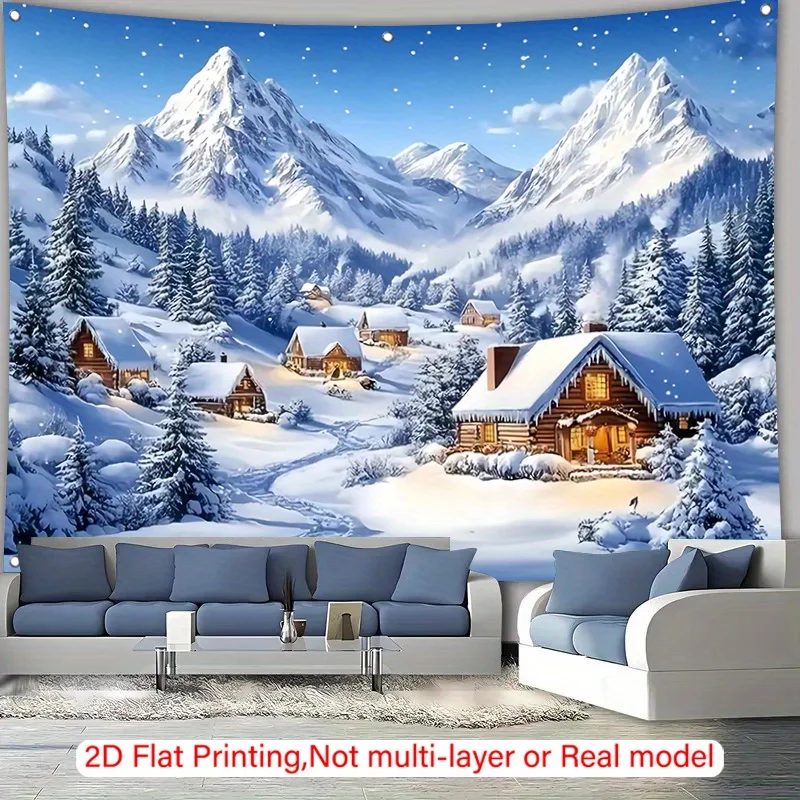 1pc Winter Wonderland Tapestry - Snowy Mountain & Cabin Scene, Polyester Wall Hanging for Living Room or Bedroom, Perfect for Th
