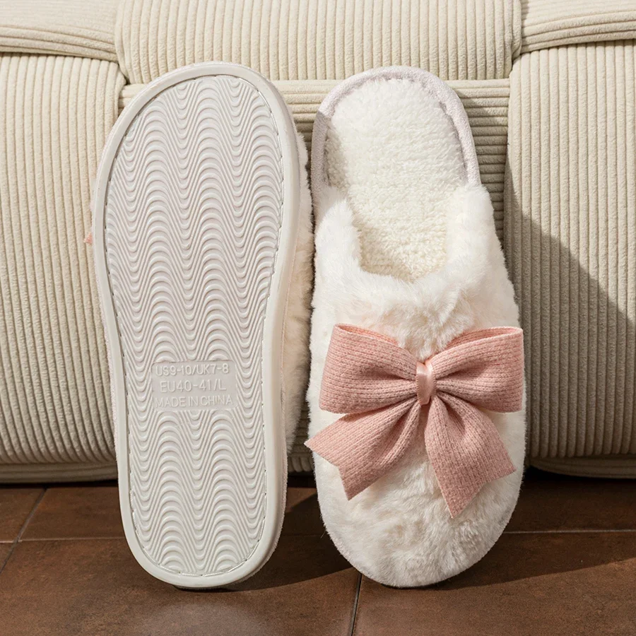 لطيف الأزياء فراشة القوس المرأة النعال الشتاء داخلي الدفء الراحة التهوية لينة سوليد المنزل عارضة الأحذية #6