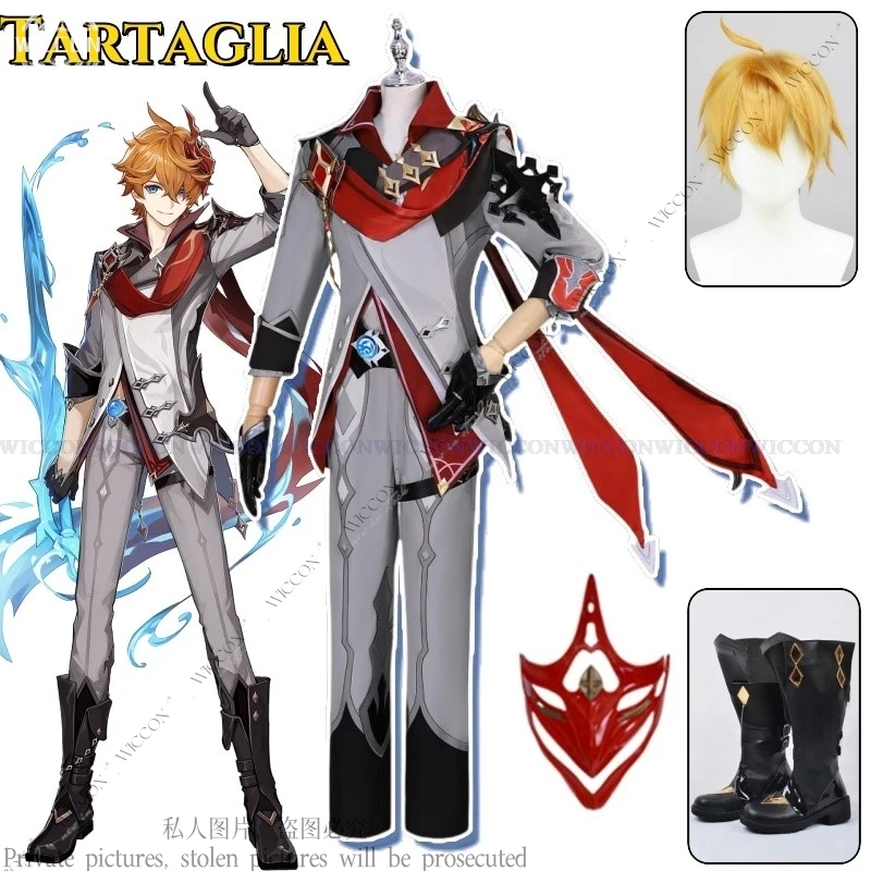 Tartaglia Genshin Impact Game Cosplay Shoes Wig Costume Ajax Childe Fatui Snezhnaya Foul Legacy Transformation Halloween Man