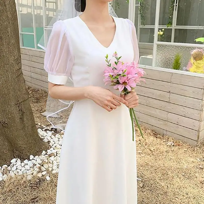 V-neck Simple Wedding Dresses Elegant Ankle-length A Line Bridal Dress With Short Sleeve New Formal Evening Dress Customized