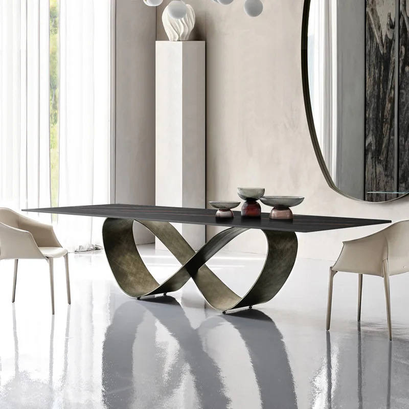 Minimalist Light Luxury Rock Slab Dining Table Atmospheric Apartment Modern Simple Villa Rectangular Home Hotel High-end Office