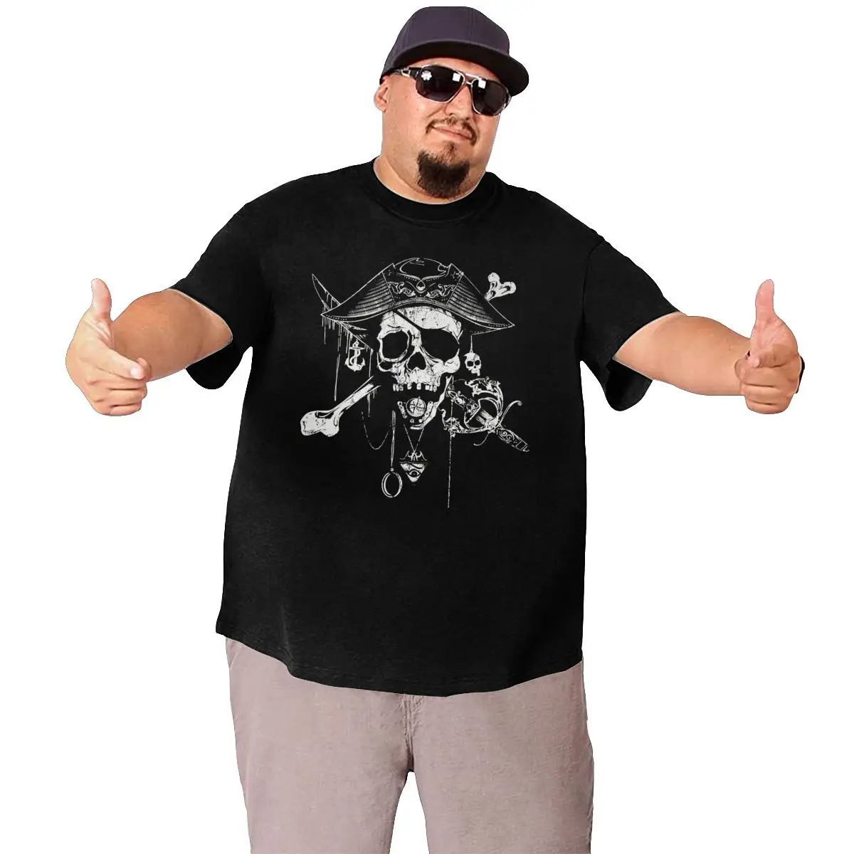 Men\'s Pirate Skull Sword And Bones Jolly Roger T Shirt Cotton Clothes Short Sleeve Big Tall Tees Large 4XL 5XL 6XL T-Shirt