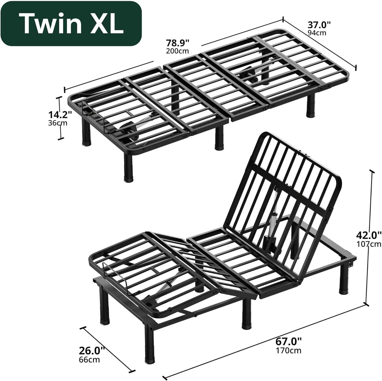 Twin XL Adjustable Bed Frame with Wireless Remote, Electric Bed, Zero Gravity Bed, Head and Foot Incline, Adjustable L