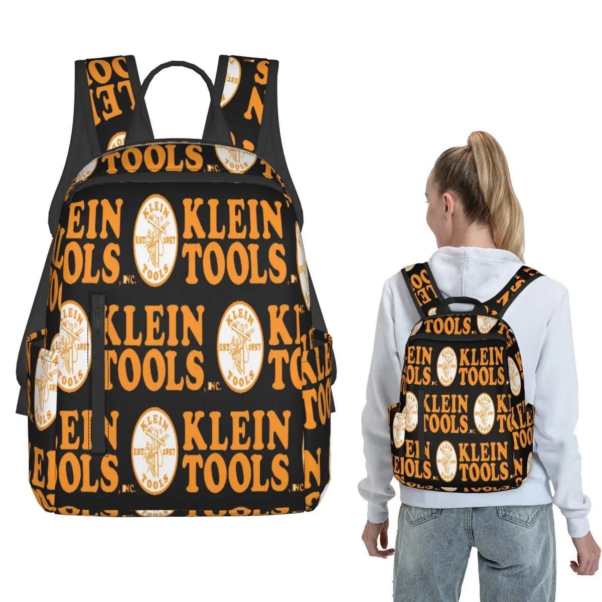 Klein Tools - Est . 1857 Logo (Orange) Backpack Large Capacity Boys Girls BookBag School Bag Shoulder Bags for Men Women