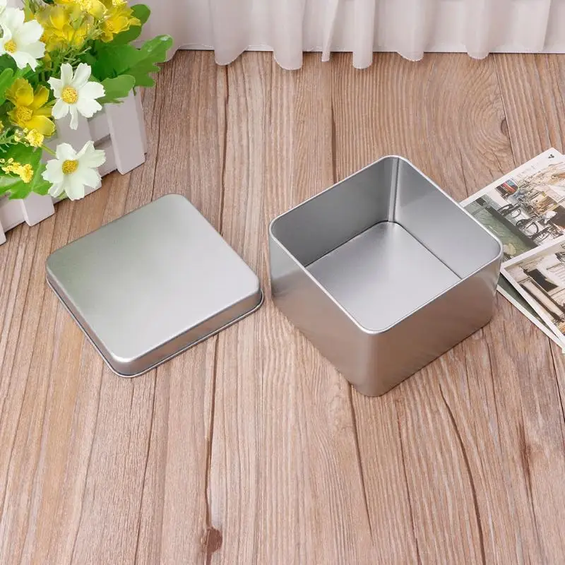 M76D 9x9cm Small Metal Tin Silver Storage Box for Case For Money Coin Candy