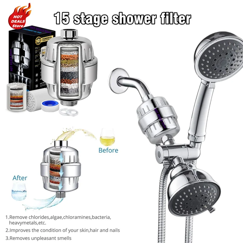 15 Stages Faucet Water Filter Remove Chlorine Heavy Metals Filtered Bath Showers Head Filtration Purifier Soften for Hard Water