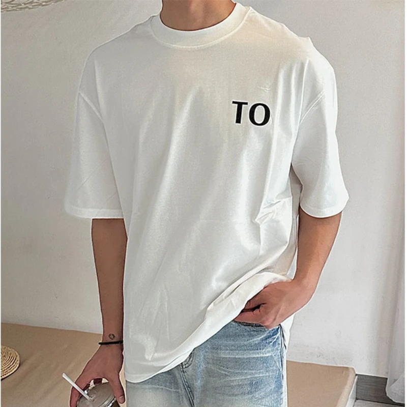 Summer Korean retro niche letter printed short-sleeved T-shirt for men 2024 summer new casual Y2K loose half-sleeved top