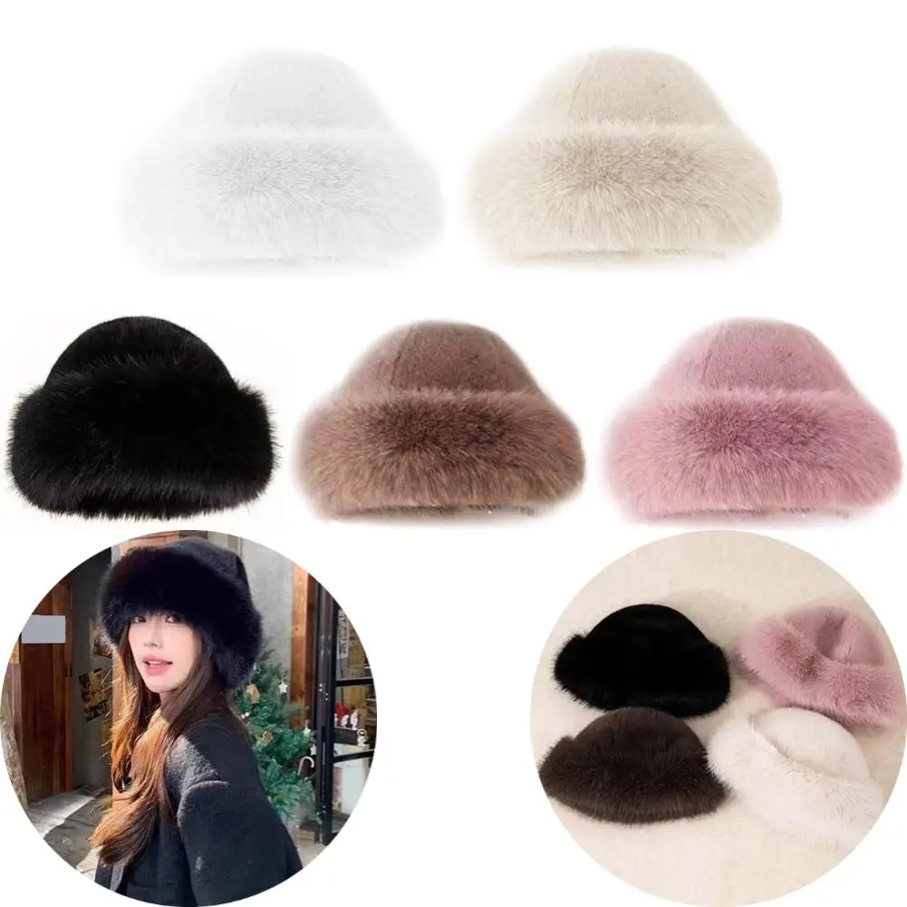 Winter Plush Fisherman Hat Women Thick Fluffy Fur Ear Protection Cap Windproof Warm Headgear Brimless Plush Fluffy Riding Caps