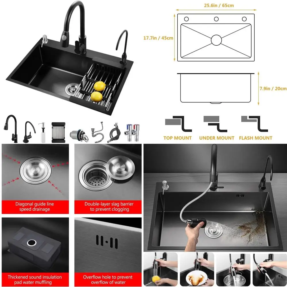 

Stainless Steel Single Bowl Kitchen Sink with Sliding Accessories, Drop-In/Top-Mount Workstation, 25.6x17.7 inches