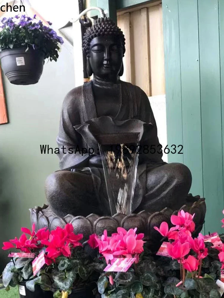 ZF    Buddha Statue Flowing Water Ornament Courtyard Zen Water Landscape Garden  Creative Humidifying Fountain Decoration