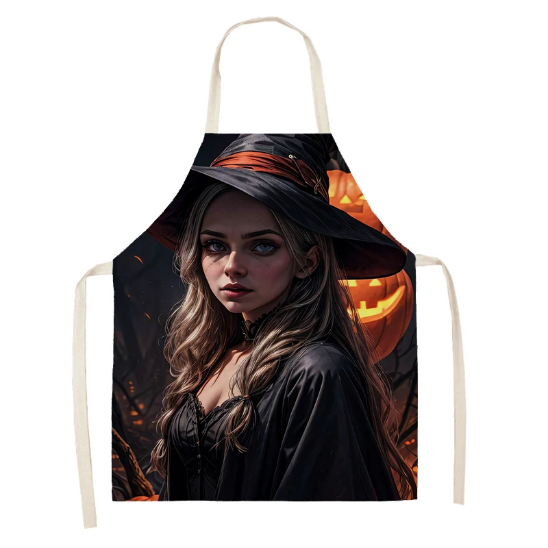 Tablier de Cuisine en Lin Imperméable pour Femme et Enfant, Grande Taille, Demi-Travail, Café, Art, Halloween, Automne