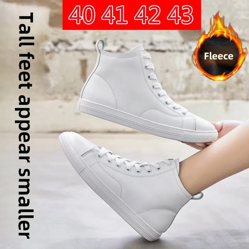 Zapatos altos de talla grande para mujer 41-43, nuevo estilo, superficie de cuero, forro polar, ligero, fondo suave, zapatos deportivos antideslizantes Wi