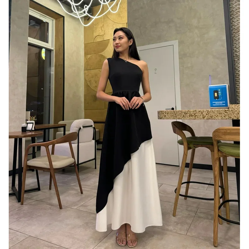 Indie Saudi Elegant Black A-Line Prom Gown Women One Shoulder customized Party Evening Dress Ankle Length Formal Occasion Gowns