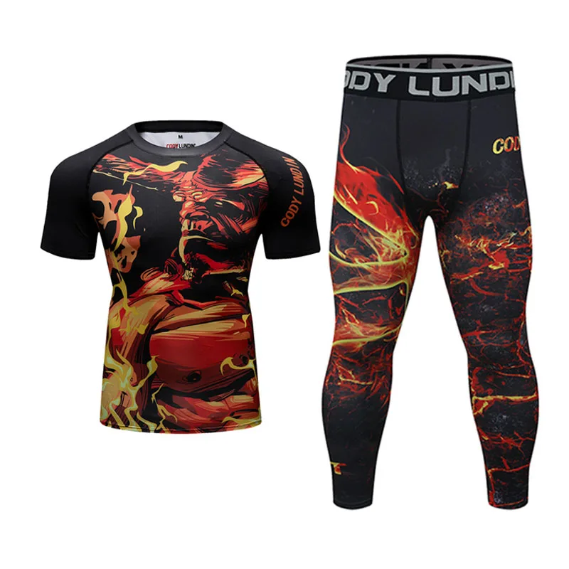 New Men MMA T-shirt+Shorts Suit Jiu Jitsu Kickboxing Shirts Muay Thai Sport Clothing Bjj Rashgard Boxing Trousers Fightwear Sets