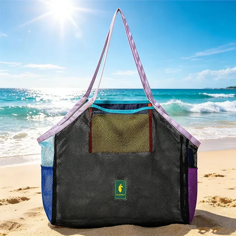 Große, leichte, wiederverwendbare Tragetasche aus Mesh-Material für Damen und Herren, ideal zum Einkaufen, für den Strand, zum Schwimmen, für das Fitnessstudio und den täglichen Gebrauch. – Detail 4
