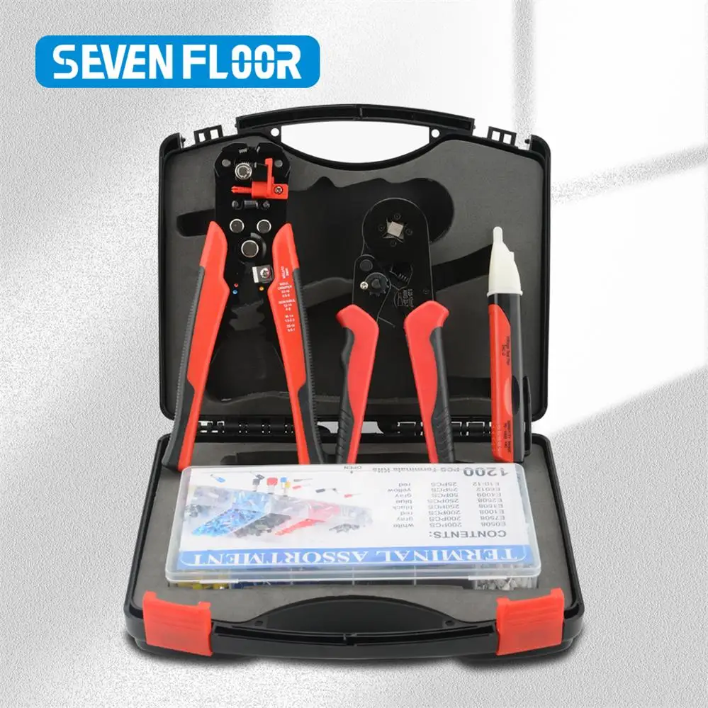 Ferrule Crimping Tool Kit, Preciva AWG23-7 Self-adjustable Ratchet Wire Crimping Tool Kit Crimper Plier Set Wire Toolbox Kit