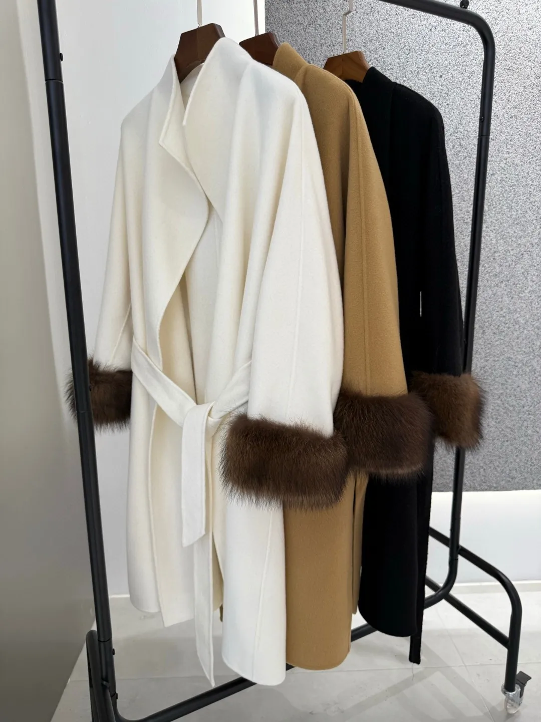 

Осень/зима модное минималистичное однотонное фиолетовое кашемировое пальто с воротником-стойкой и поясом с длинными рукавами, двустороннее кашемировое пальто