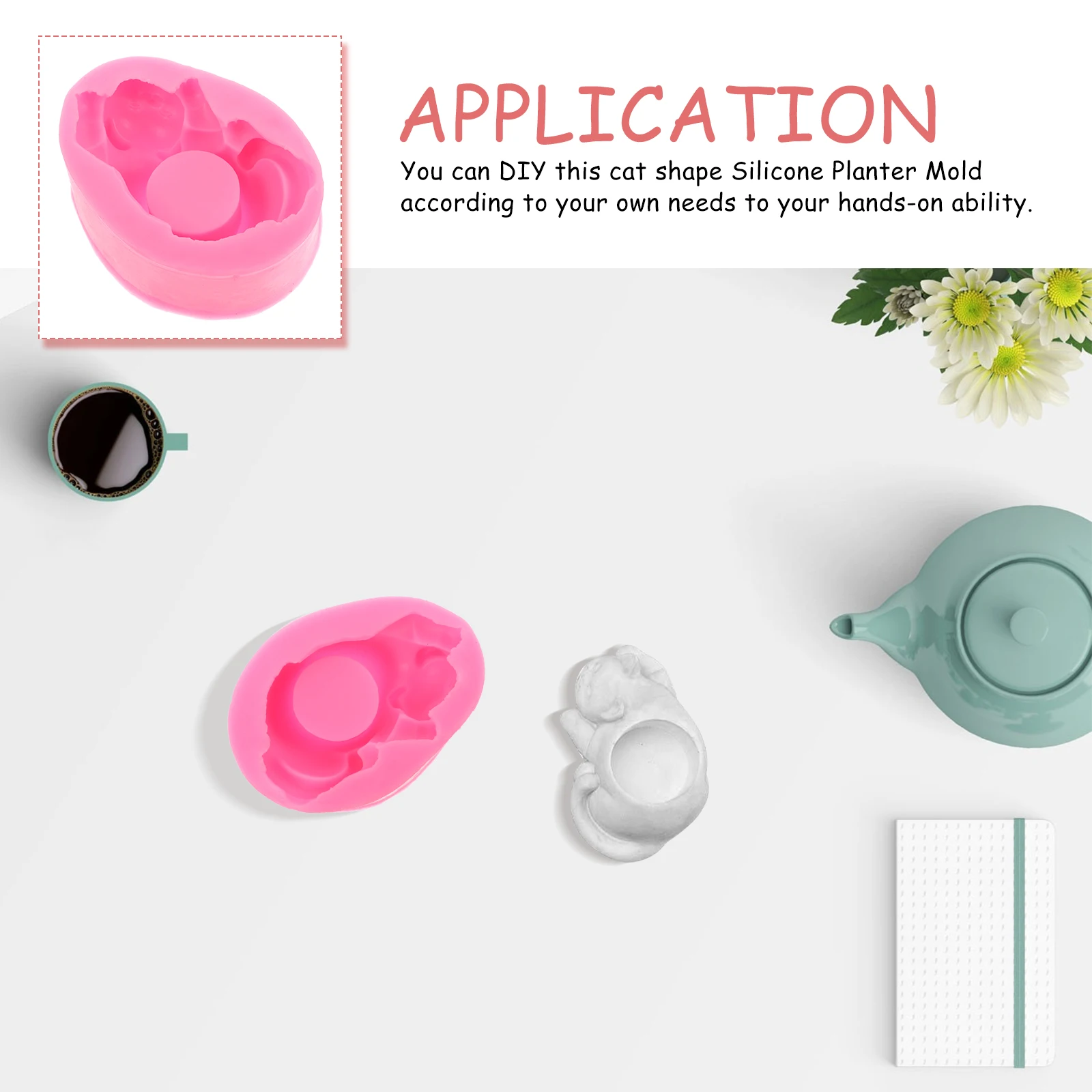 

1pc Silicone Mold Planter Kitten Flower Pot Cat Design Flexible Diy Craft Concrete Molds Small Cat Shape Texture Creative