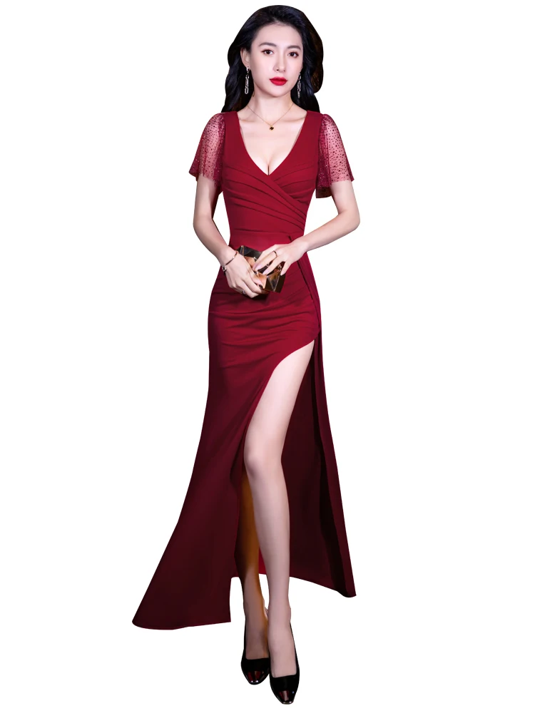 Highend eveningressnew high-end ความรู้สึก coveringthe bellylight หรูหรา Split หางปลา, Slimming dresselegant เพศ partydresses