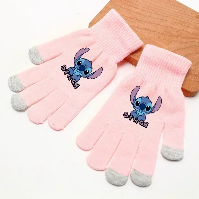 Disney Stitch Big Kid Gloves Winter Warm Cartoon Stretch Knit Mittens Touch Screen Cute Adult Five-finger Glove Birthday Gift