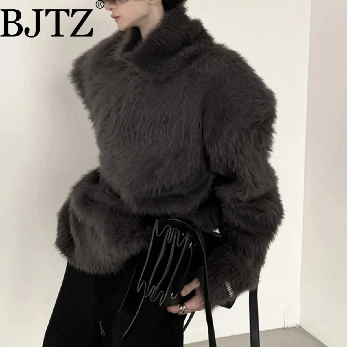 

BJTZ 2025 Autumn Women Plush Soft High Neck Knitted Sweater Premium Lazy Oversized Elegant Minimalist Designer Comfortable Casua