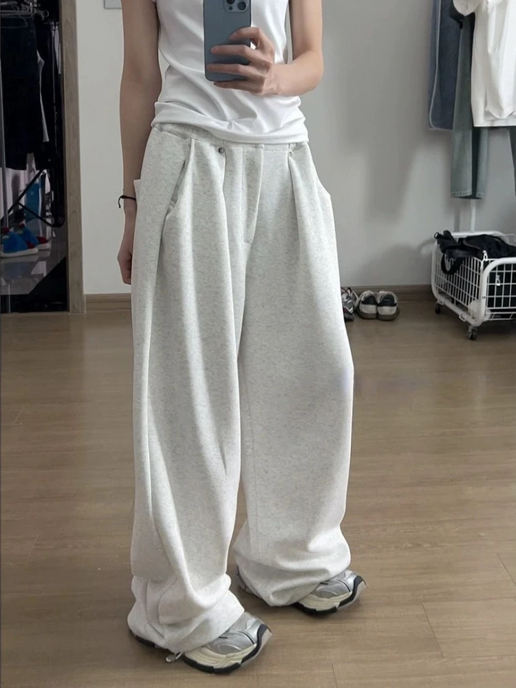 HOUZHOU Vintage Baggy Sweatpants Women Autumn 2024 New Y2k Korean Loose Wide Leg Pants Zipper Fly Casual Sports Pants Streetwear