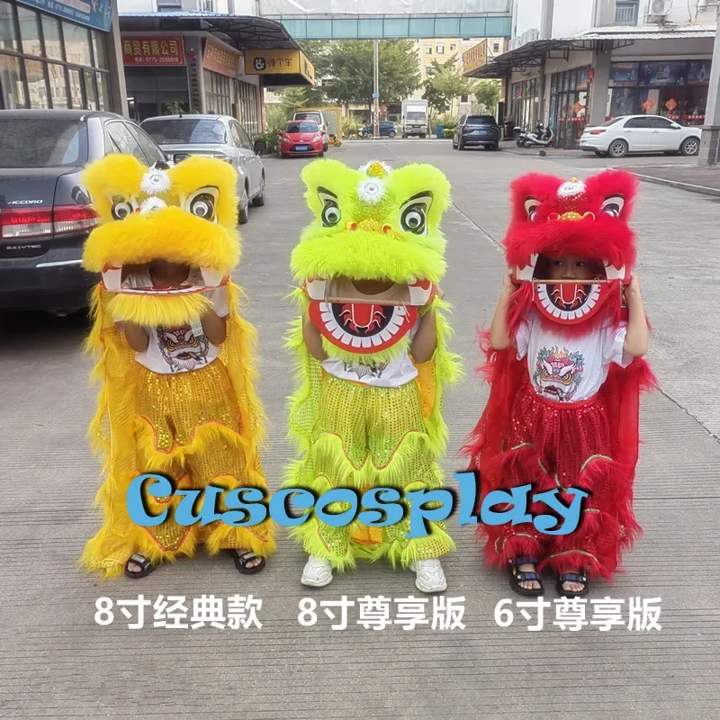 Christmas Premium Blinking Eyes Chinese Traditional Culture Lion Dance Puppet Mascot Costume For Kid Outfit Dress Carnival Fest