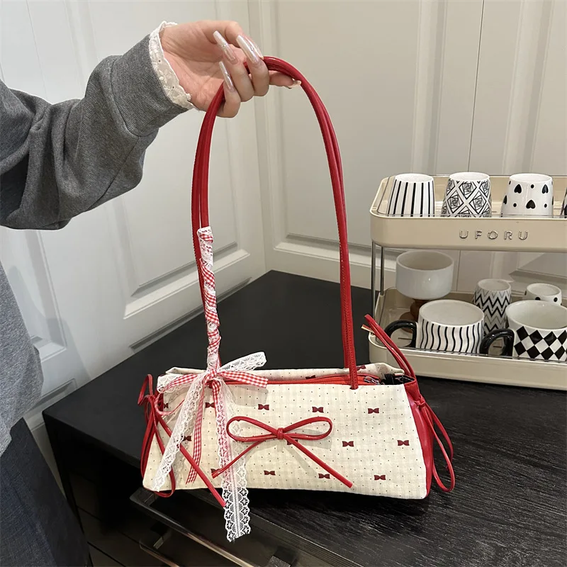 

Sweet Style Aesthetic Butterfly Knot Small Bag Summer New Polka Dot Underarm Shoulder Handheld Fashion Women's Bag