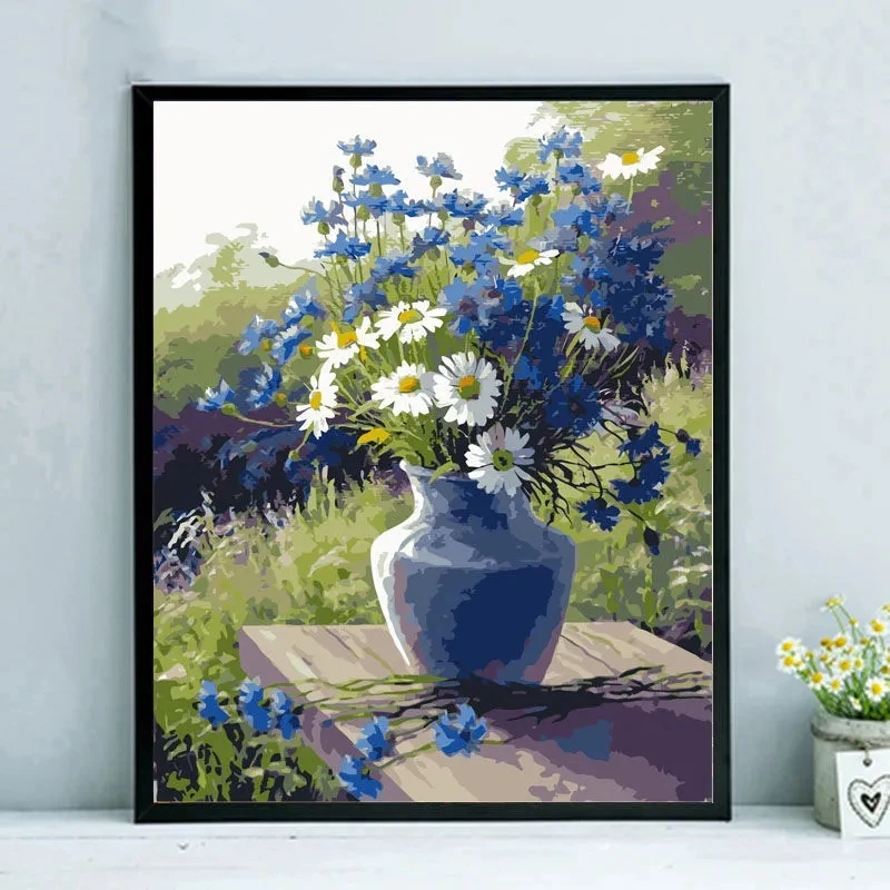 

Hand -painted oil painting of the living room, Purple Purple Oil Filling Landscape Plants Decoration Daisy Flower Digital Painti