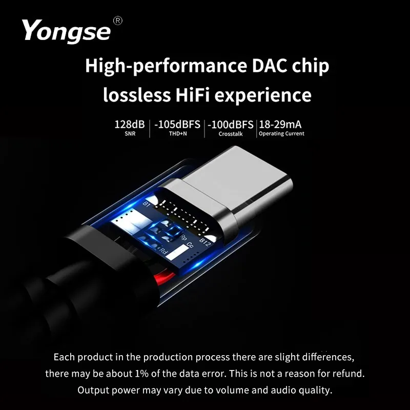YONGSE Y01 Type C to 3.5mm /4.4mm USB Chip CX31993 CX31988 Earphone Amplifie Digital Decoder Cable OTG Adapter Connector Android