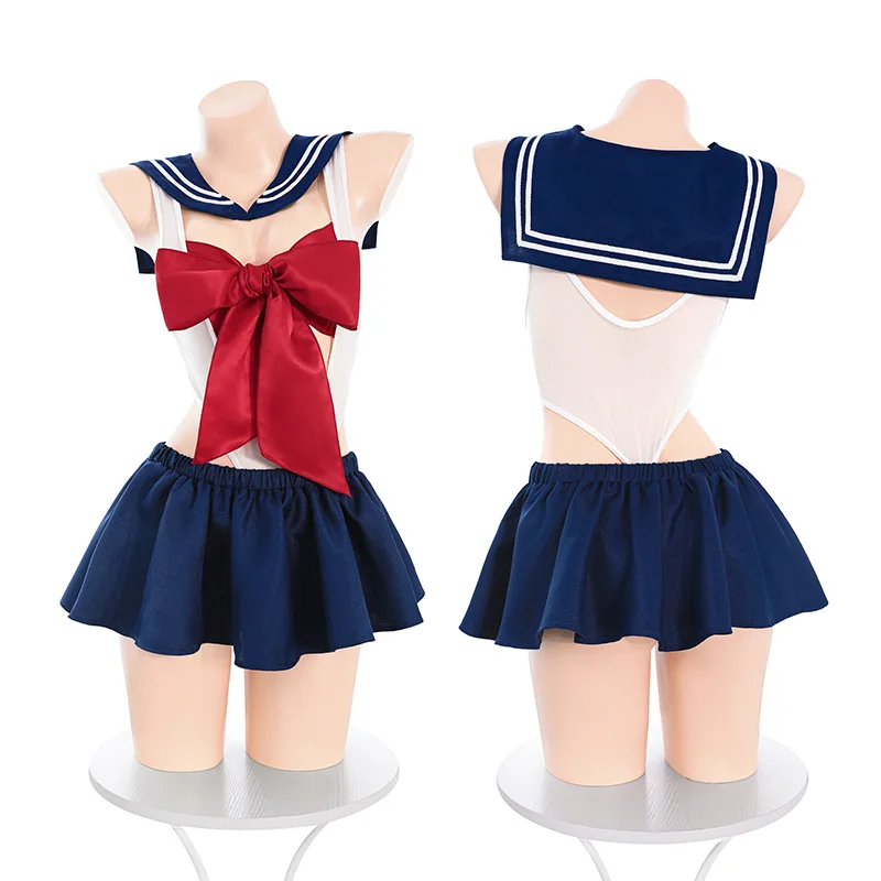 

Anime Sailor School Swimsuit Moon Cosplay Sexy Big Bow Bodysuit with Skirt Costume Tsukino Outfits Cosplay Halloween Party Women