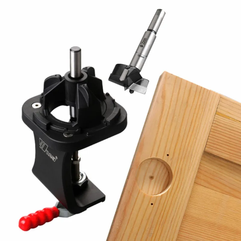 Concealed Hinge Jig 35mm Cabinet Hinge Boring Jig Kit Aluminum Alloy Drill Guide Locator W/ Self-Fixture Clip and Drills