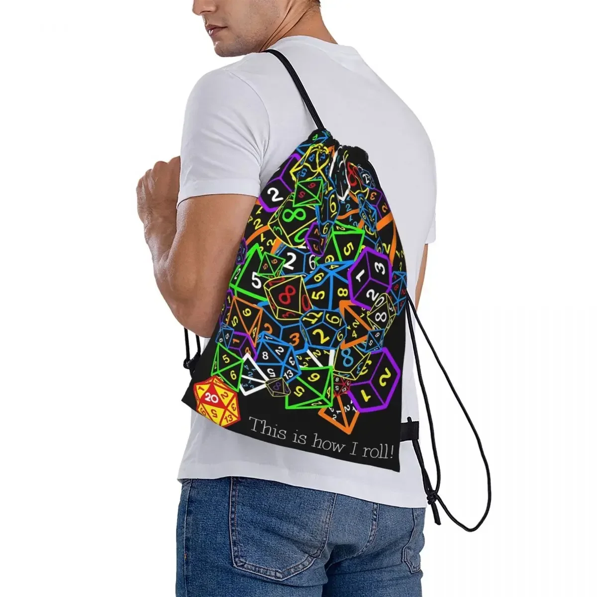 D&D (Dungeons And Dragons) - This Is How I Roll Backpacks Drawstring Bags Drawstring Bundle Pocket Shoes Bag BookBag