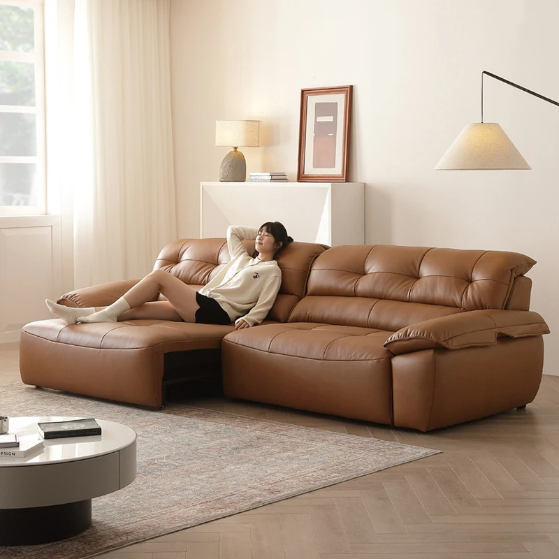 &c Electric Adjustable Modern Sofa with Massage Function Leather Upholstery Remote Control Wood Frame for Living Room