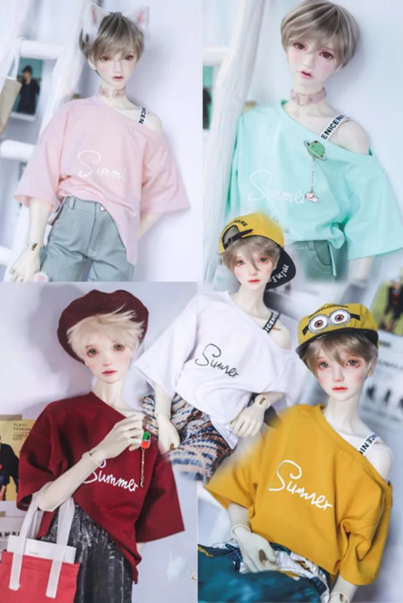 

BJD doll clothes is suitable for 1/3 1/4 size fashion versatile under the shoulder spread slit printed T-shirt in (Only tops)