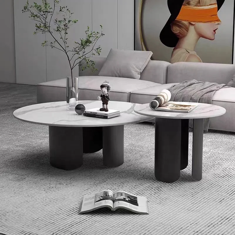 

Simple Modern Marble Slab Coffee Table Stainless Steel Legs Metal Decoration Round Coffee Table for Living Room