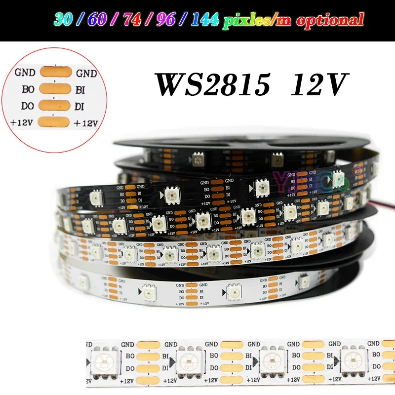 Imagem -04 - Rgb Levou Tira de Luz 15m 12v Ws2815 5050 Endereçável Pixel Full Color 30 60 74 96 144 Leds m Ws2811 Bar Mágico ic Ip30 65 67