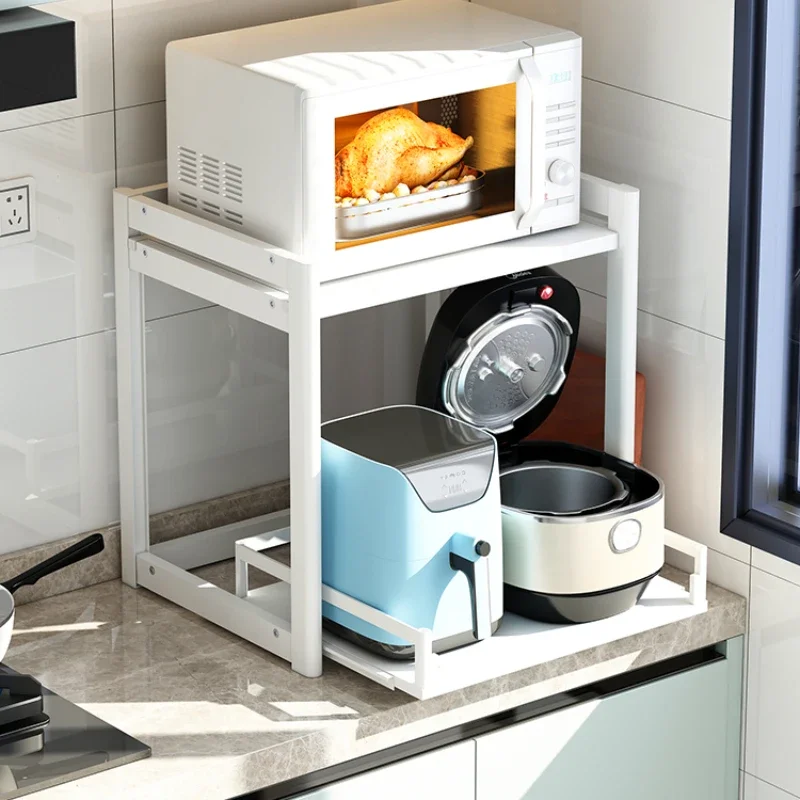 Kitchen Microwave Storage Rack Household Table Pull-out Multi-Functional Rice Cooker Storage Air Fryer Storage Rack
