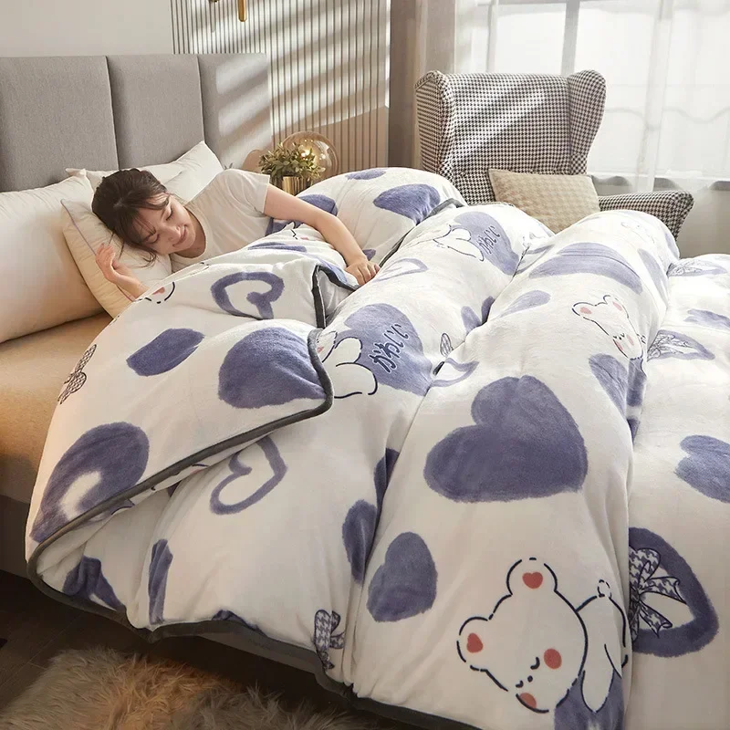 

Winter Thickened Warm Flannel Duvet Cover Home Textiles High Quality Double-sided Plush 1pc Quilt Cover Double King Queen Size